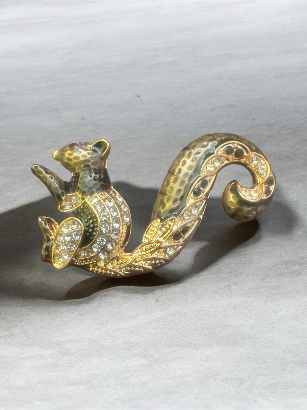 Gold, Black, & Charcoal Crystal Squirrel Brooch - Picture 6 of 7